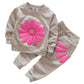 Toddler Baby Girls Sunflower Clothes Set Long Sleeve Top And Pants 2Pcs Outfits Fall Clothes (Grey,Age 3T)