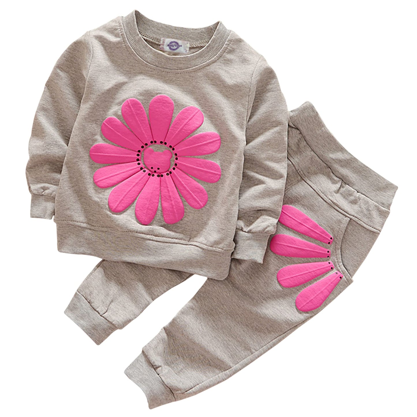 Toddler Baby Girls Sunflower Clothes Set Long Sleeve Top And Pants 2Pcs Outfits Fall Clothes (Grey,Age 3T)