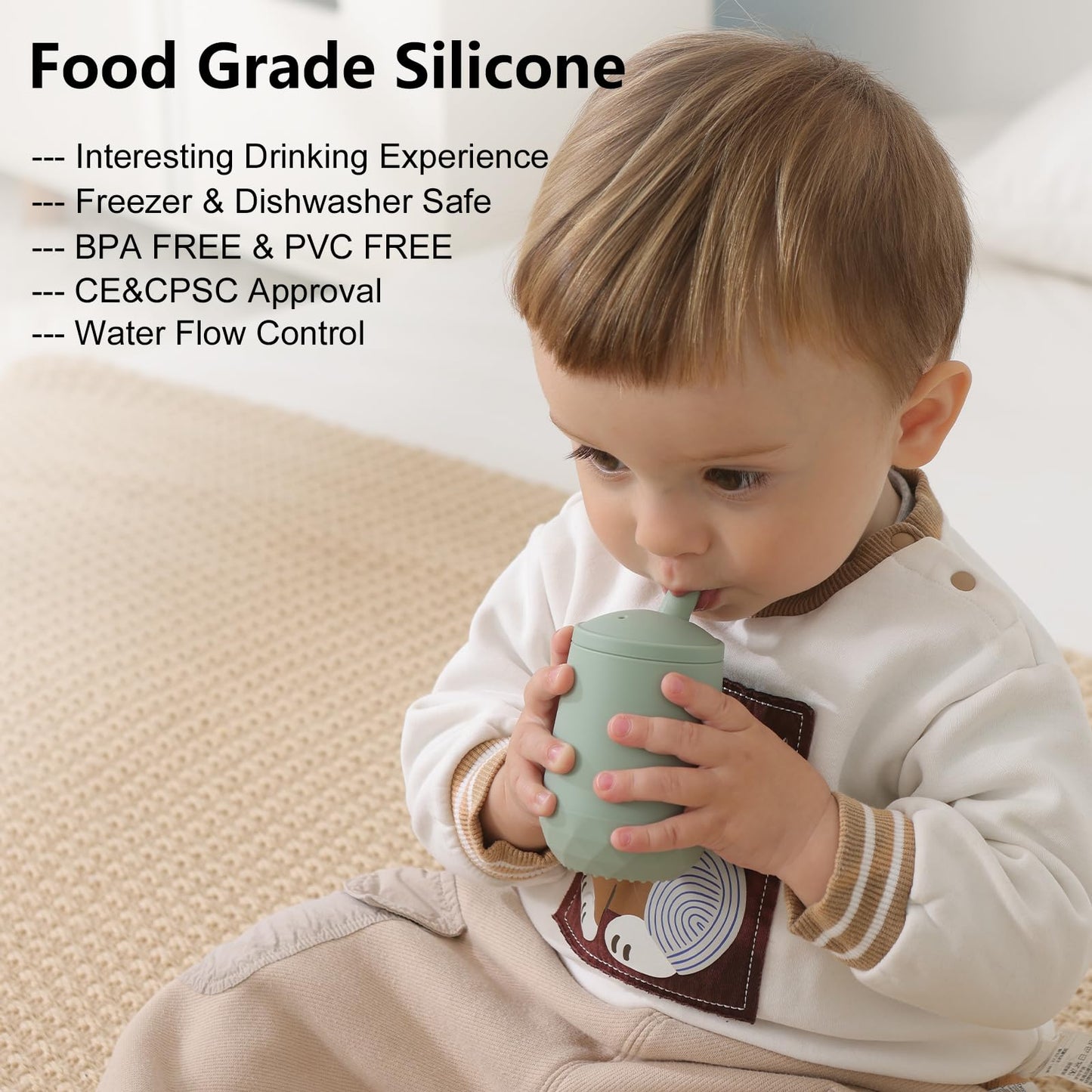 Seposeve 2 Pack Silicone Straw Cups, Leak-Proof Baby Sippy Cup For 6 Months +, Spill Proof Toddler Cup With Straw 12-24 Months,