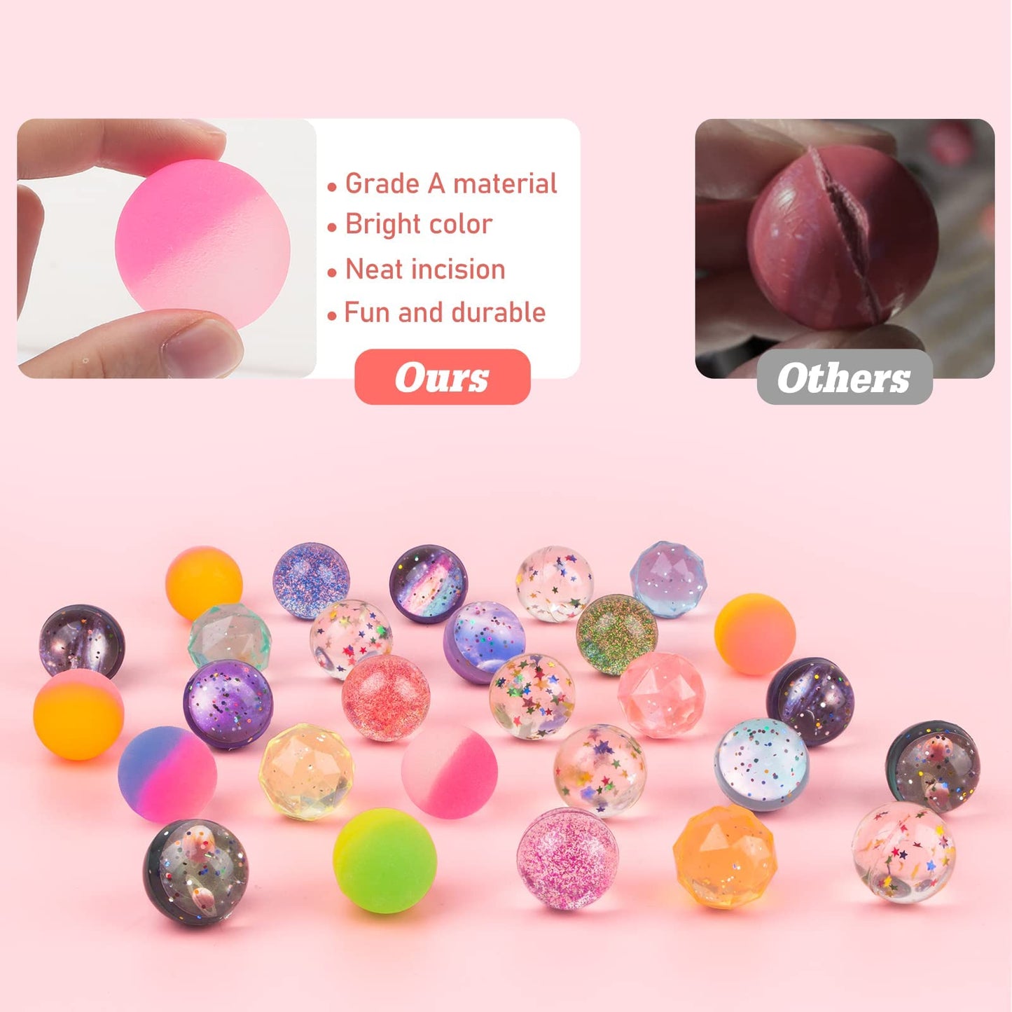 Ohanniewa Bouncy Balls for Kids 20 Pieces 5 Styles 32mm Assorted Bouncy Balls with Storage Bag for Birthday Party Favors