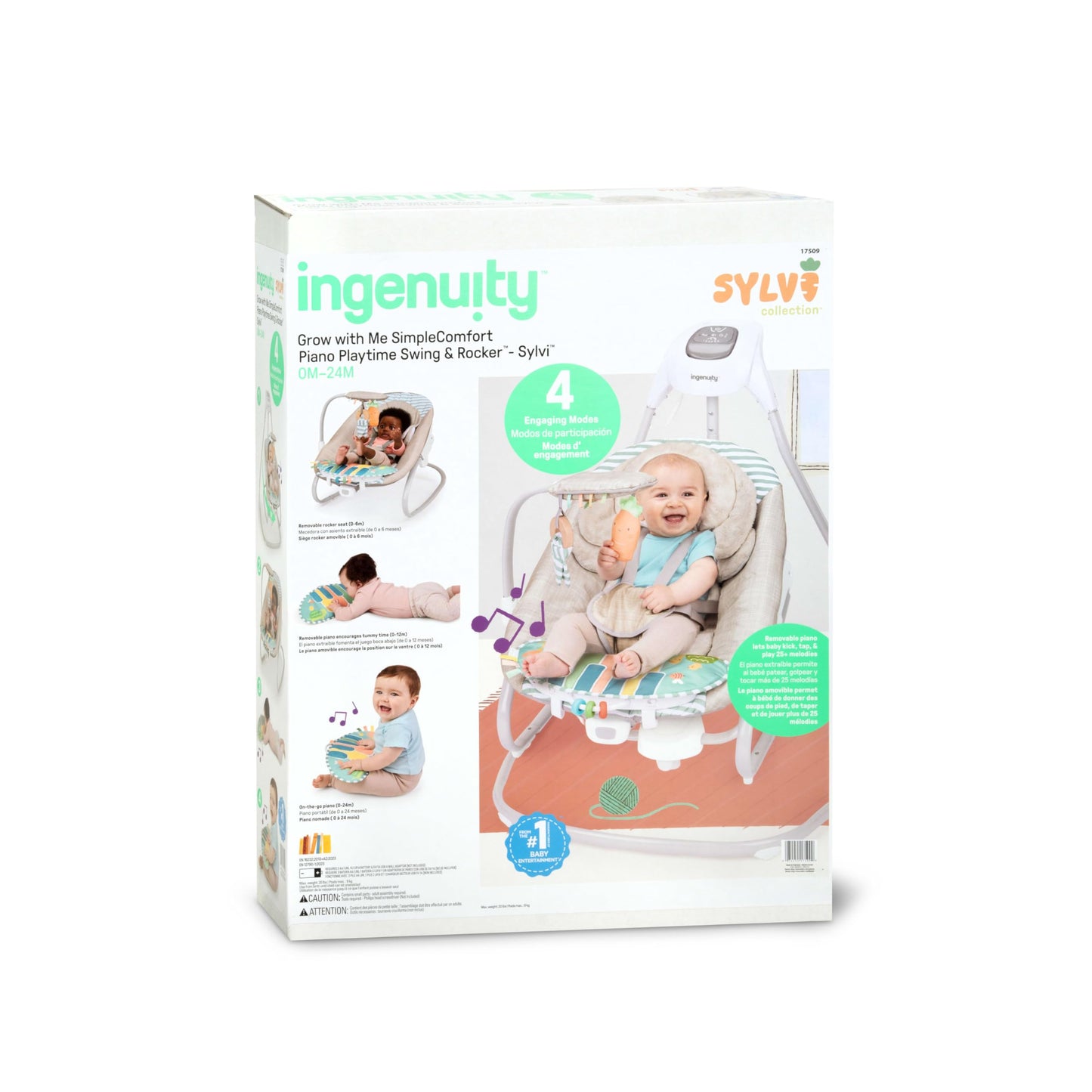 Ingenuity SimpleComfort Piano Playtime 4-in-1 Baby Swing & Rocker, 180 Degrees & 3 Directions, 0-24M