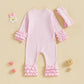 Fiomva Baby Girl Fall Outfits Newborn Ribbed Knit Romper Coming Home Outfit Infant Ruffle Jumpsuit Valentines Clothes (D Ribbed