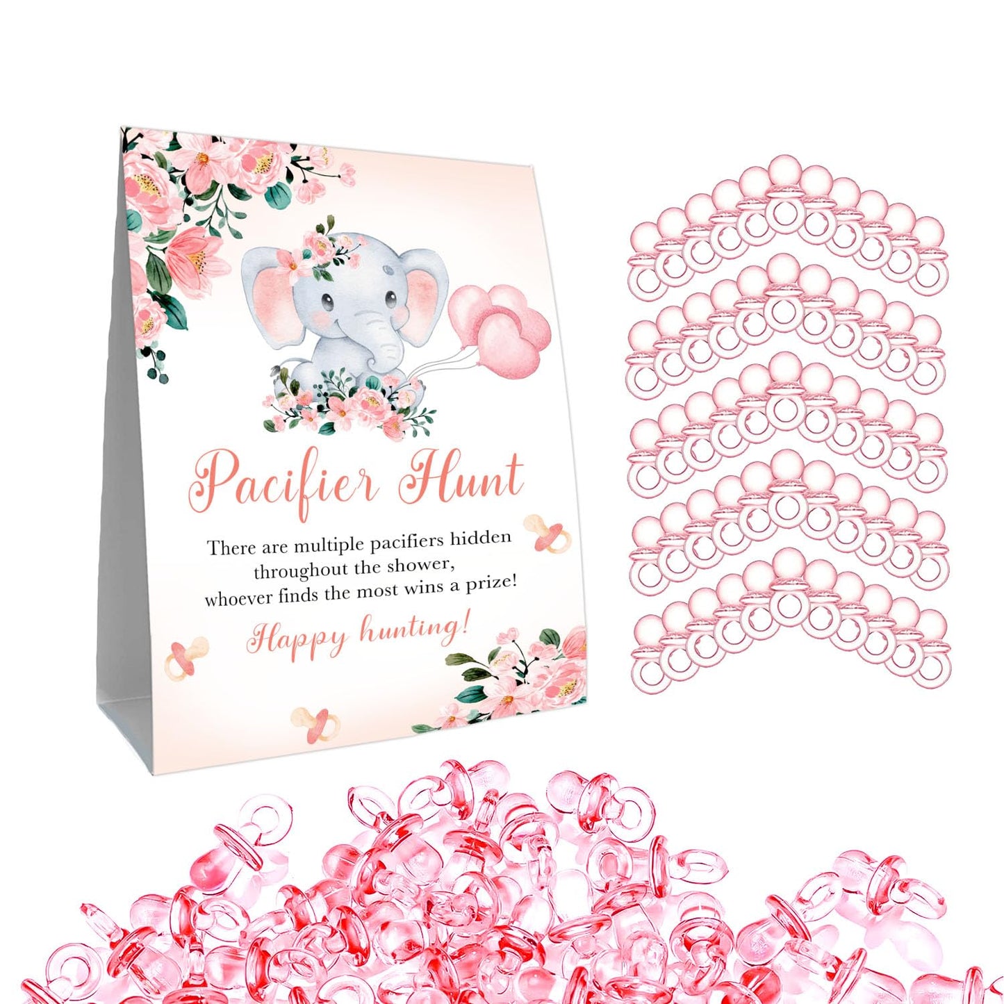 Guawubiang Pacifiers Hunt For Baby Shower Game, Mini Pacifiers Baby Shower Games Set, Include Elephant Theme Baby Pacifier Hunt