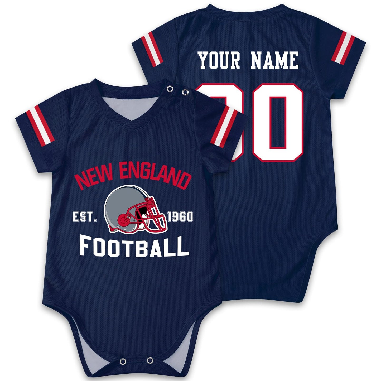 OAOANS New England Baby Clothes Custom Name Number Personalized Football Baby Jersey Clothing Newborn Toddler Apparel 0-24 Month