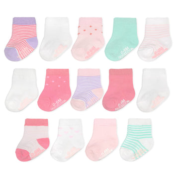 Fruit Of The Loom Baby 14-Pack Grow & Fit Flex Zones Cotton Stretch Socks - Unisex, Girls, Boys (6-12 Months, Pink Stripe)