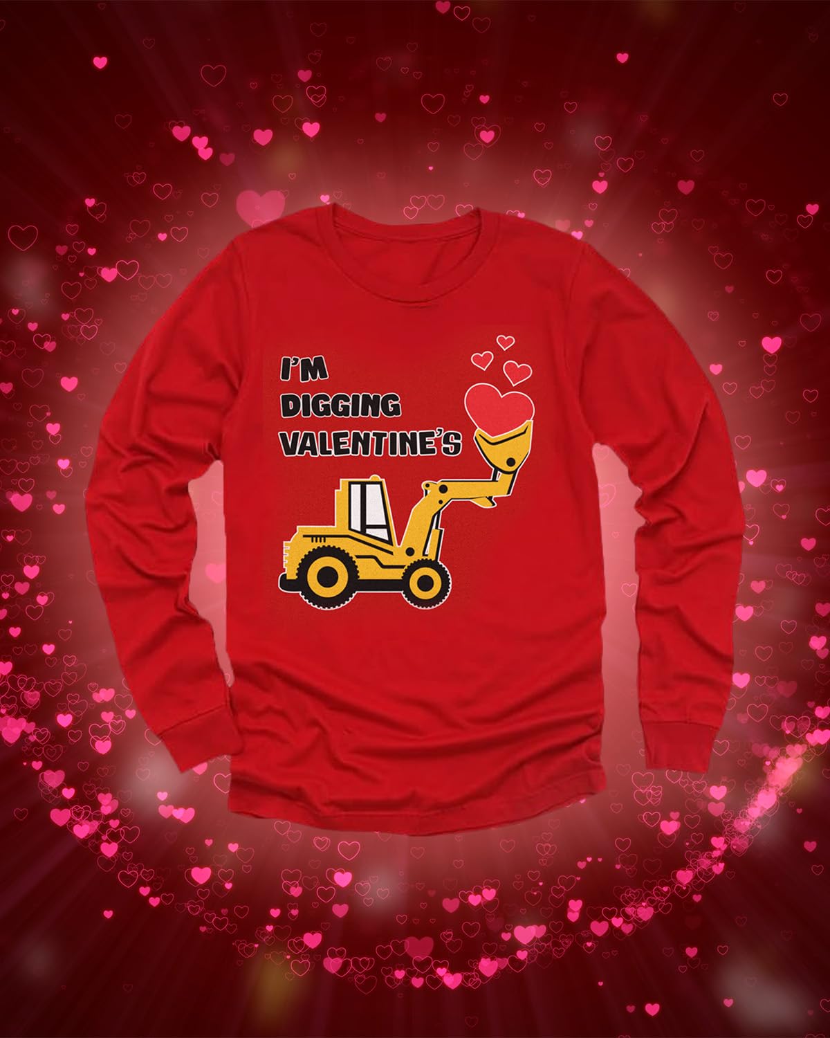 Tractor & Digger Toddler Boys Valentines Shirt Heart Dab Funny Valentine'S Day Kids Long Sleeve T-Shirt For Toddlers 3T Red