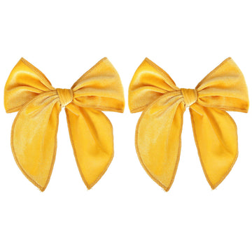 Yellow Velvet Ribbon Linen Hair Bows 5' Soft Velvet Fable Bow Alligator Clip Barrettes Toddler Teen Ponytail Knot Bows Hair Acc
