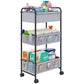 3-Tier Baby Diaper Caddy Cart Organizer with 2 Dividers & 14 Mesh Pockets - Black Mobile Nursery Storage Cart with Wheels, Durab
