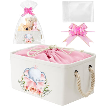 Pickmesh Rectangular Baby Storage Basket With Gift Bags And Ribbons, Baby Shower Storage Collapse Bin With Handles Diy Gift Bask