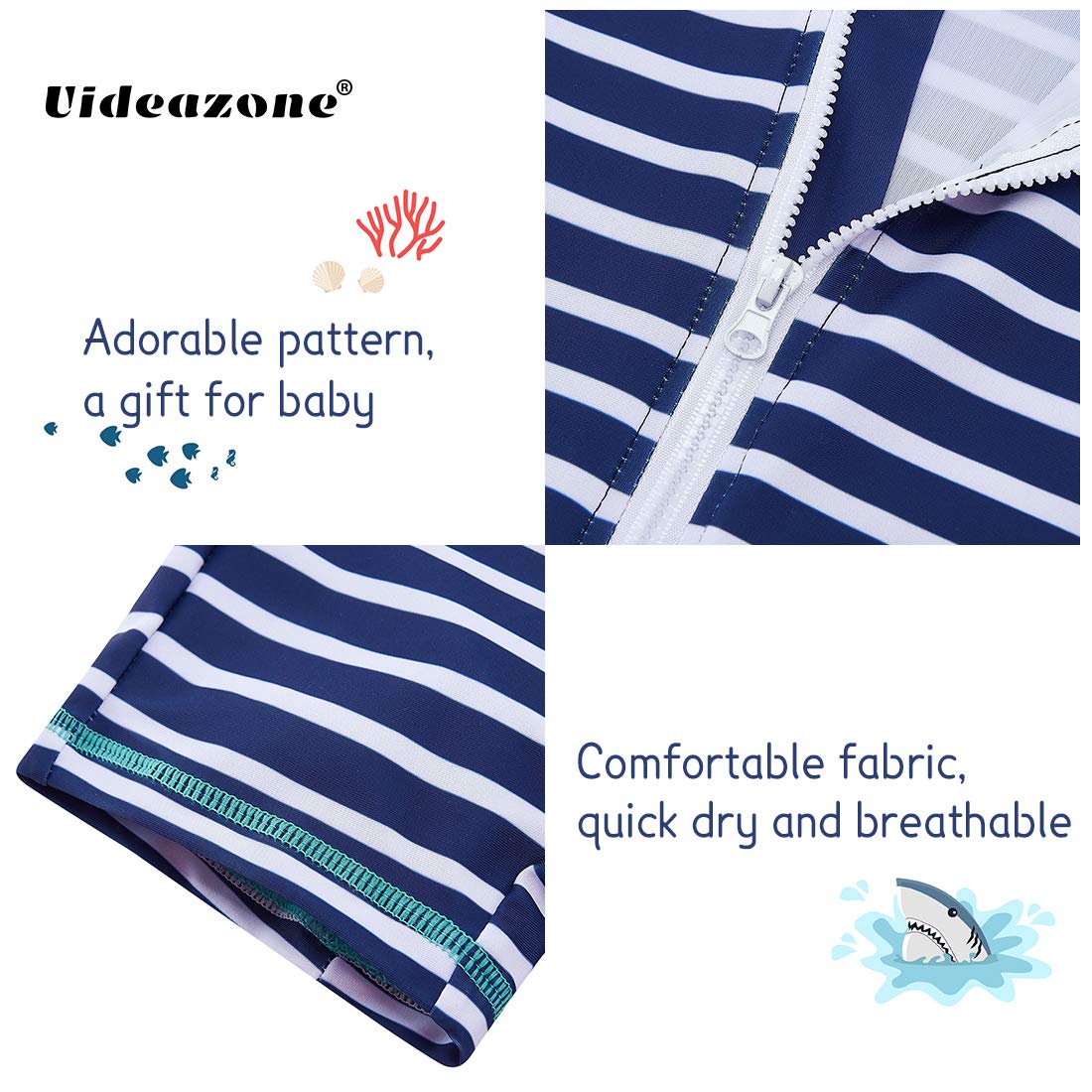 Uideazone Baby Boys Zip Rashguard Swimsuit Green Striped Long Sleeve One Piece Swimwear Bathing Suits 12-18 Months