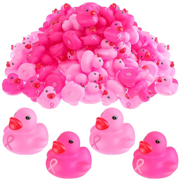 Deekin 25 Pcs Breast Cancer Awareness Rubber Ducks Bulk 1.57 Inch Pink Ribbon Float Rubber Ducks for Women Bathroom Toy for Brea