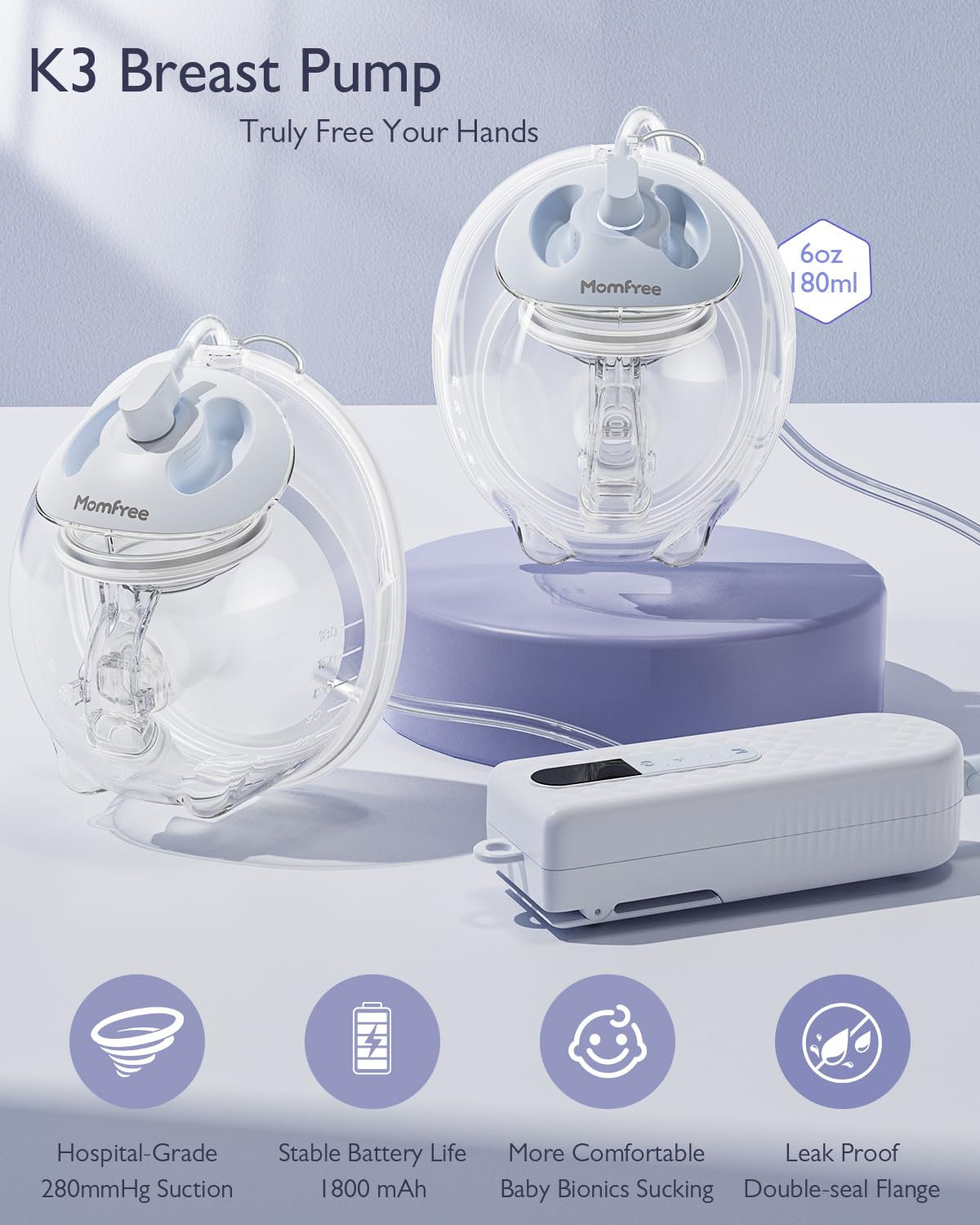 K3 Breast Pump Hands-Free Mini Pump Motor With Belt Clip, Ultra-Lightweight & Leak-Proof Electric Portable Wearable Breastfeedin