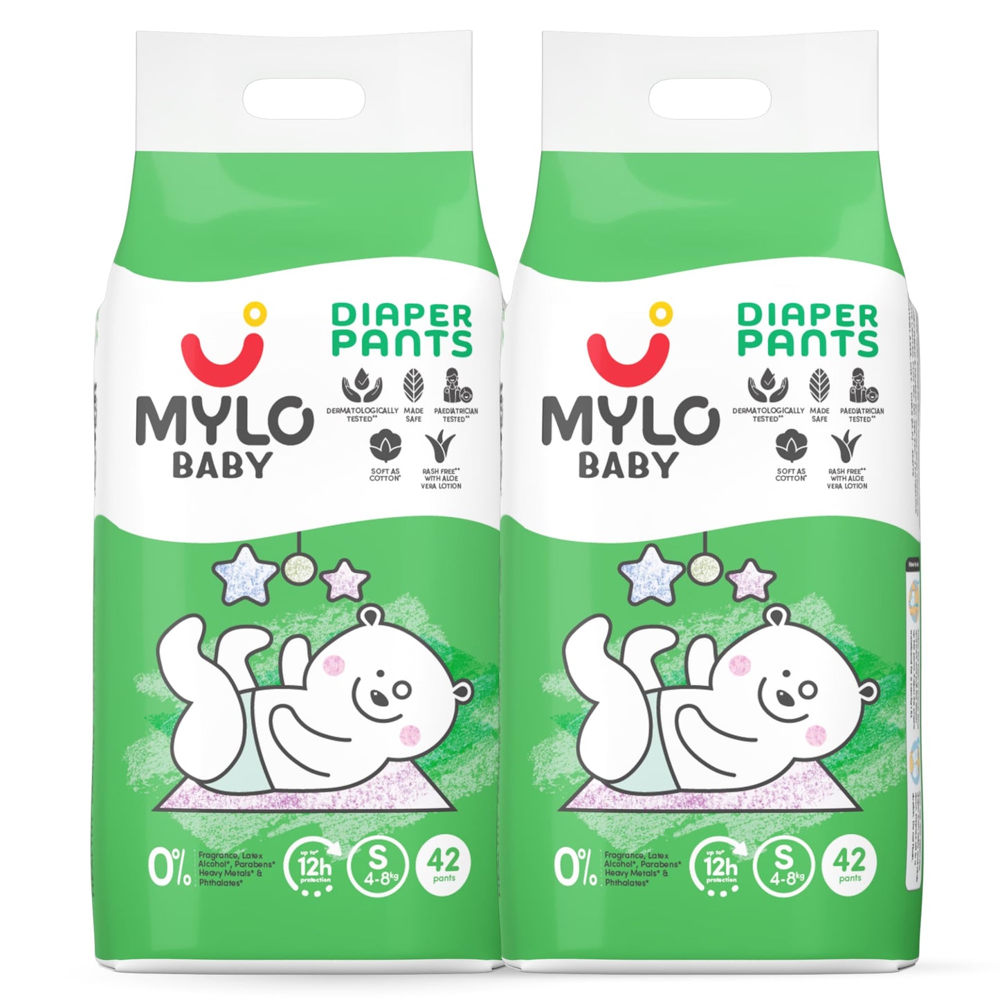 Mylo Baby Diaper Pants Small (S) Size 48 Kgs (84 Count) Leak Proof | Lightweight | Rash Free | Upto 12 Hours Protection | Adl T