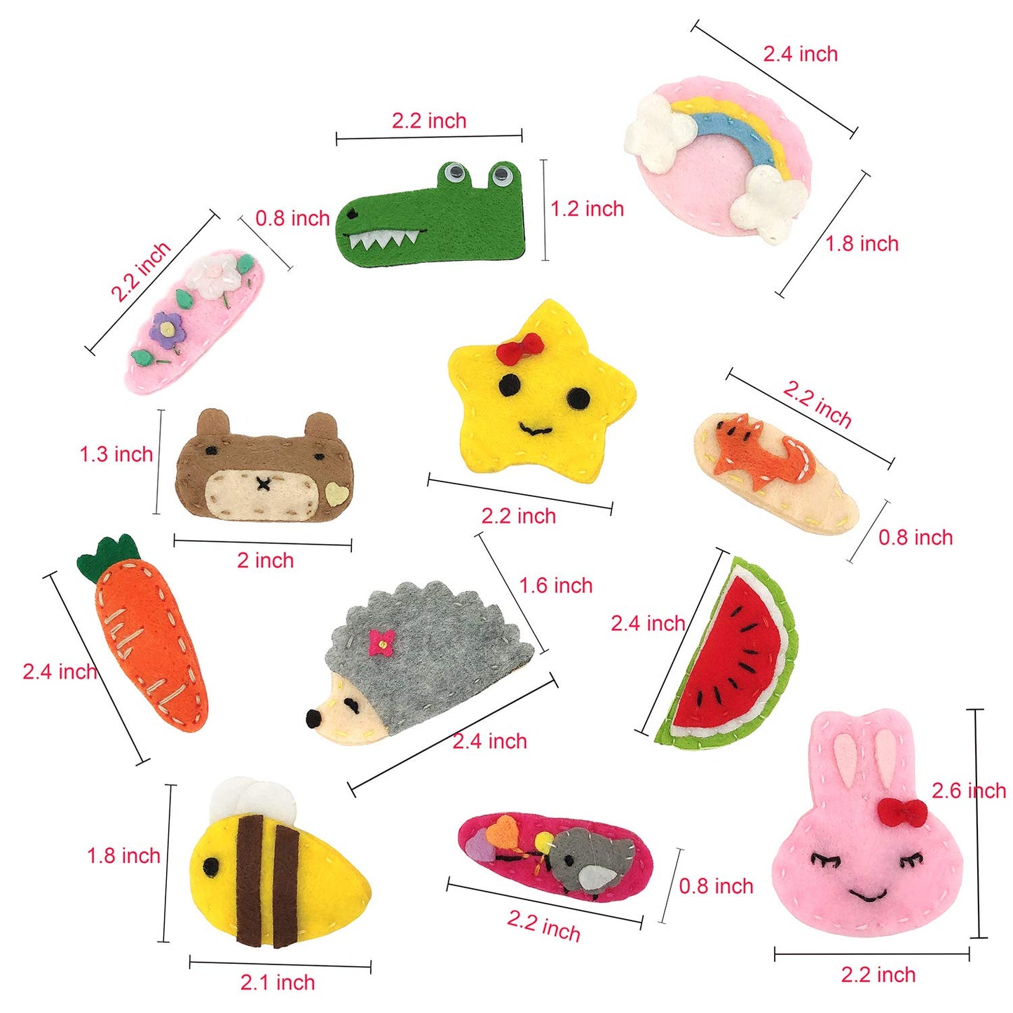 Elesa Miracle 12Pc Baby Girl Hair Clips Barrettes Animal Pattern Felt Snap Clips Hair Bows For Toddlers Girl Kids