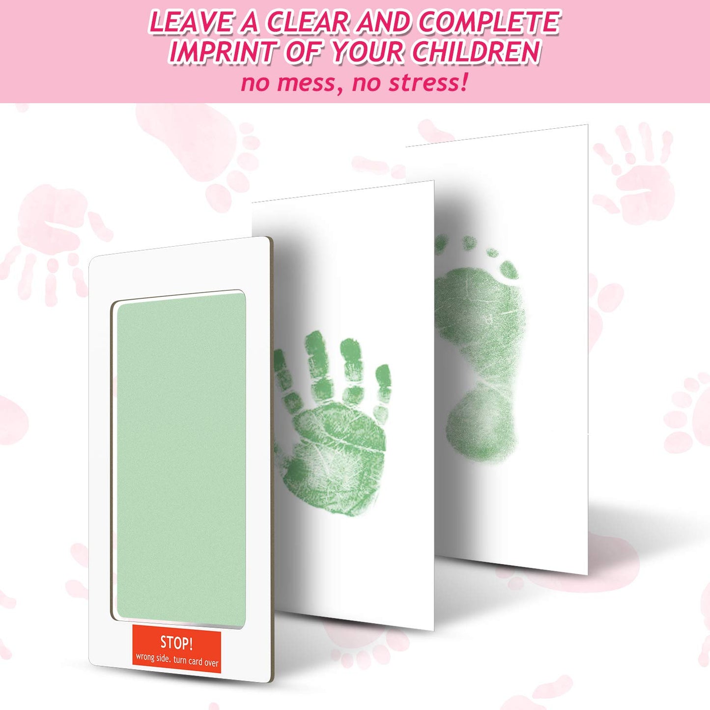 Outus 3 x 5 Inch Newborn Handprint and Footprint Paw Print Kit 4 Clean Touch Ink Pads 10 Imprint Cards Pet Inkless Hand and Feet