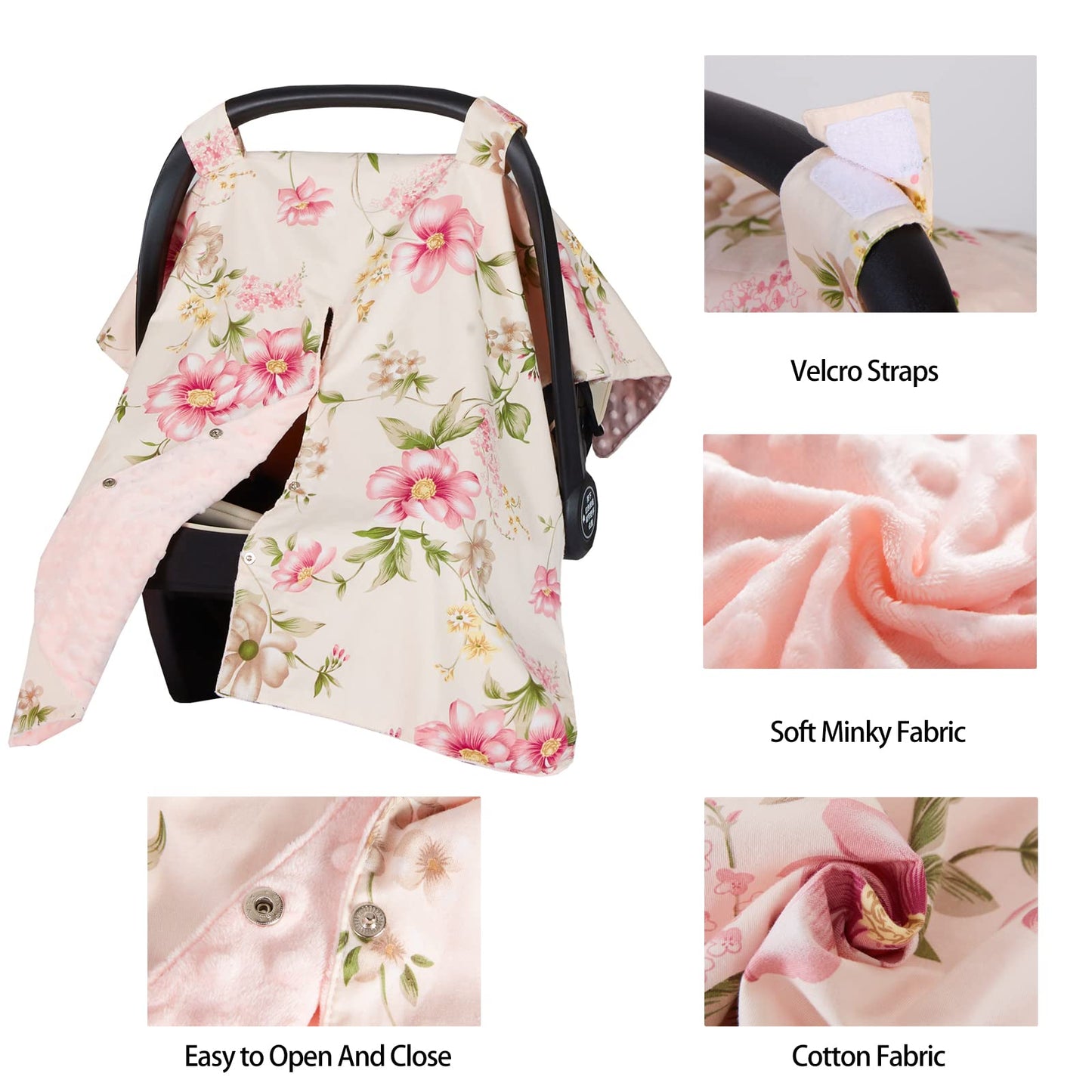 Insular Floral Car Seat Covers For Babies, Infant Minky Car Seat Canopy Cover For Boys Girls, Newborn Carseat Cover, Breasstfeed