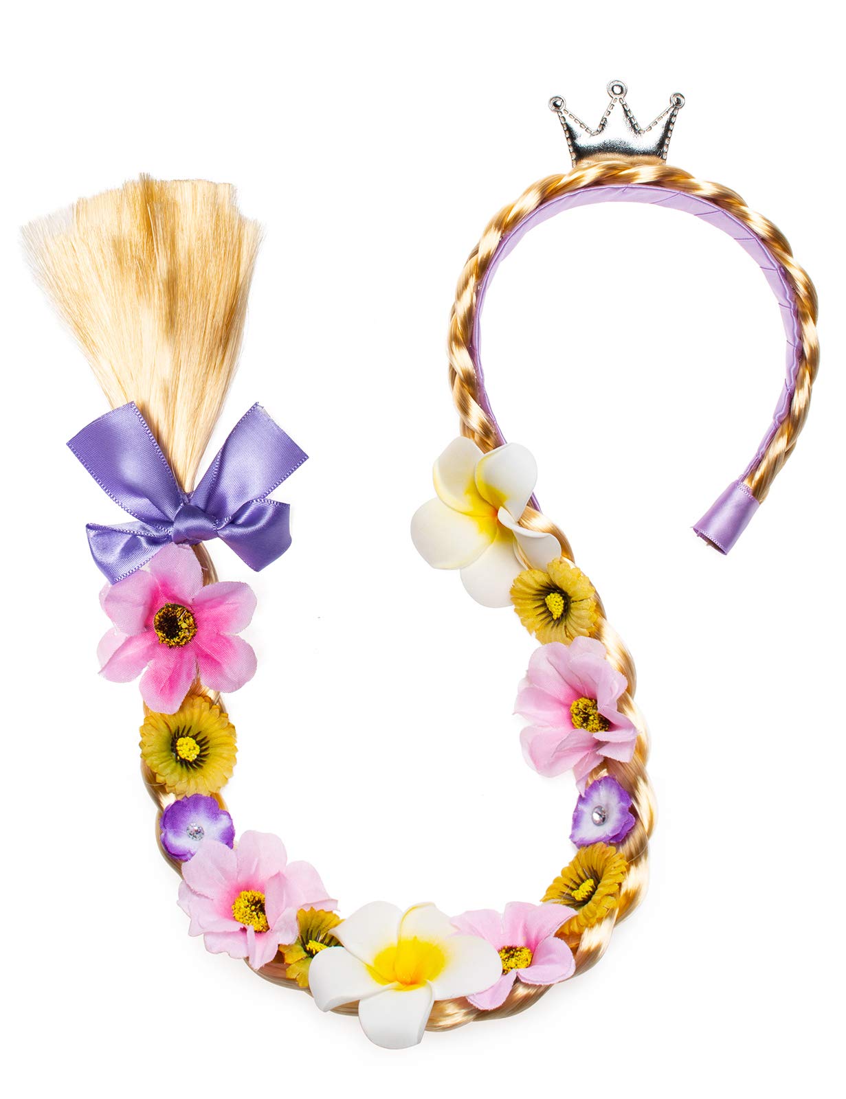 Party Chili Long Hair Princess Hairpiece Long Cosplay Braided Wigs For Girls Princess Dress Up Accessories (Rapunzel Flowers Hea