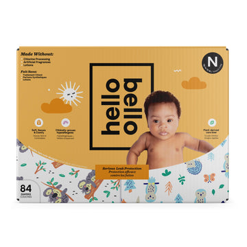 Hello Bello Diapers, Size Newborn (Nb, Up To 10 Lbs), 84 Count Of Premium Disposable Baby Diapers In Woodland Animals And Koala
