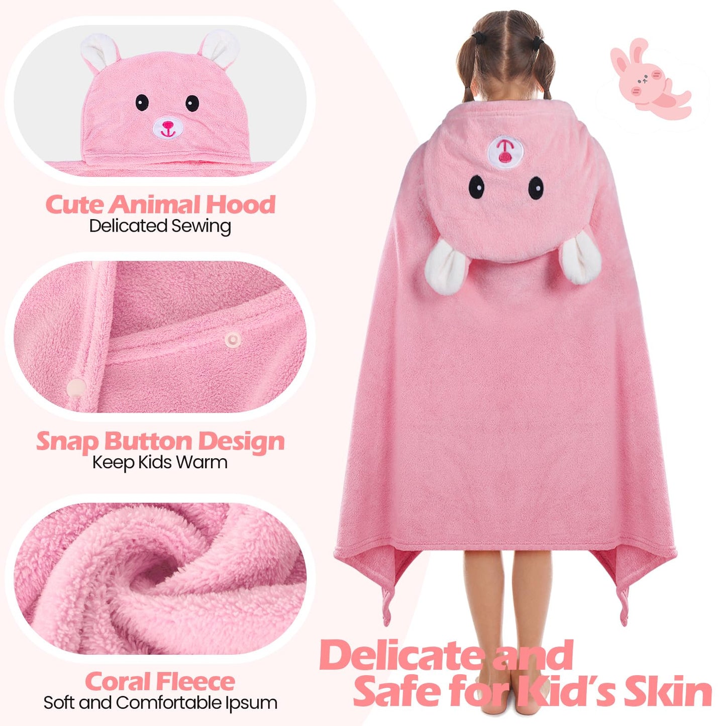 Preboun 2 Pcs Kid Hooded Bath Towel Toddler Towel 27.5 X 55'' Large Hooded Towel For Kids 3-10 Yrs Wrap Bathrobe Boy Girl(Light