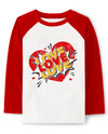 Valentine Shirts Toddler Boys Girls Contrast Raglan Long Sleeve Tees Kids Love Heart Red Tops 4T