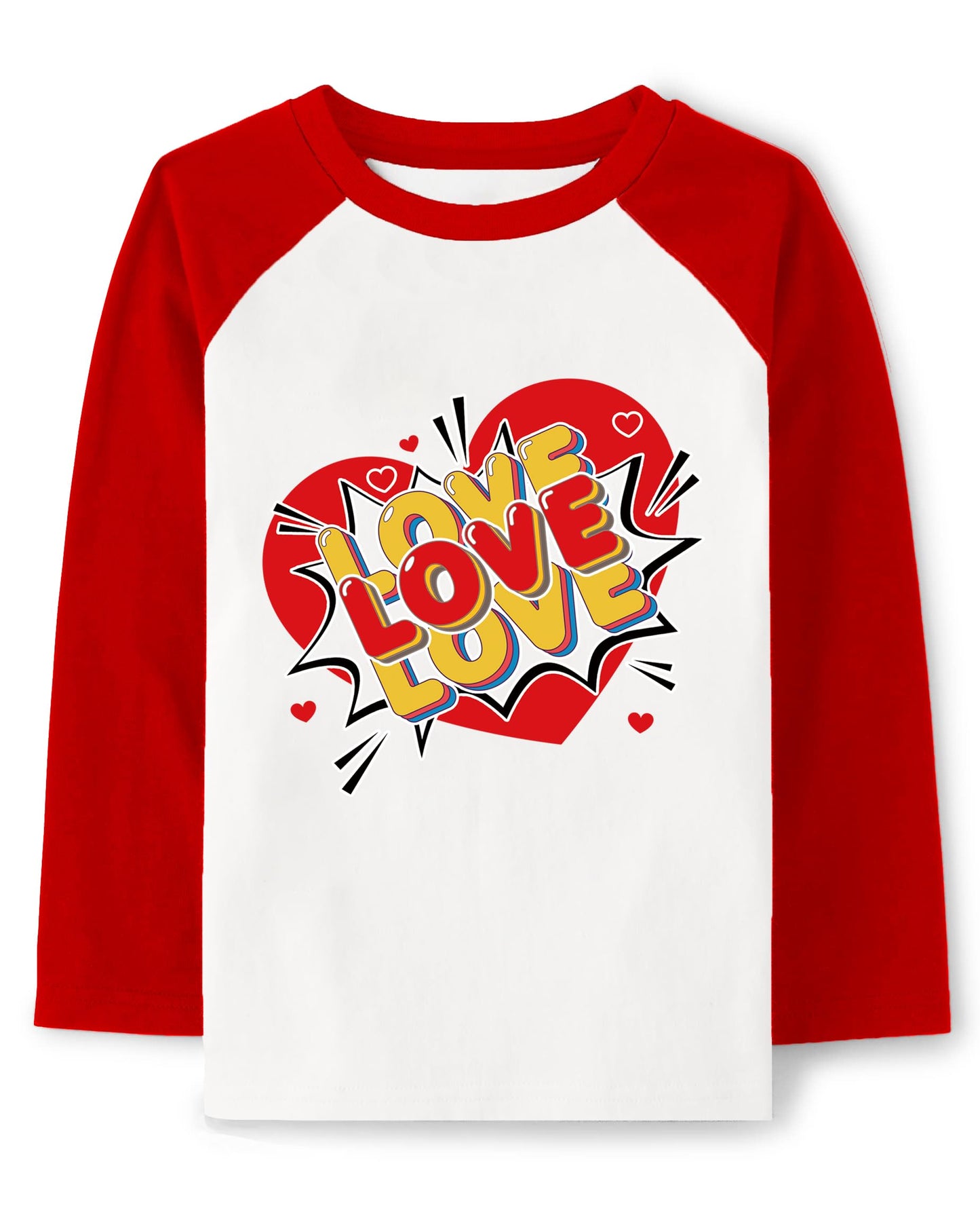 Baby Boys Girls Valentine Shirts Raglan Long Sleeve Tees Toddler Love Heart Graphic Red Tops 3T