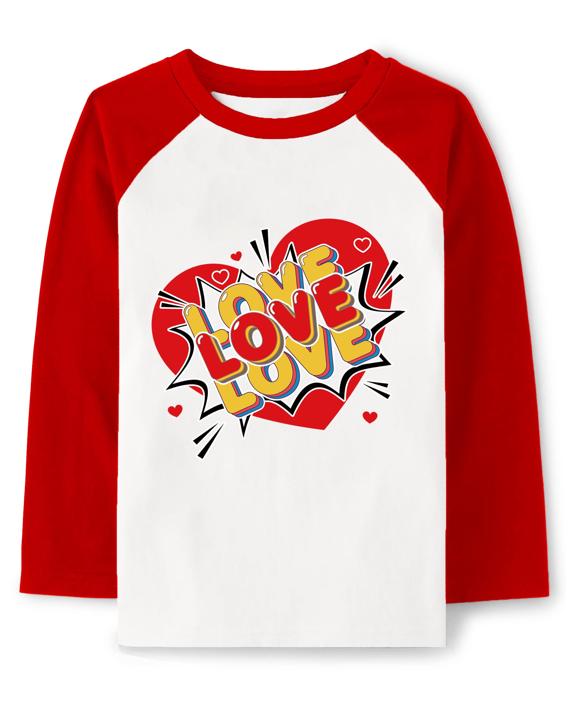 Baby Boys Girls Valentine Shirts Raglan Long Sleeve Tees Toddler Love Heart Graphic Red Tops 3T