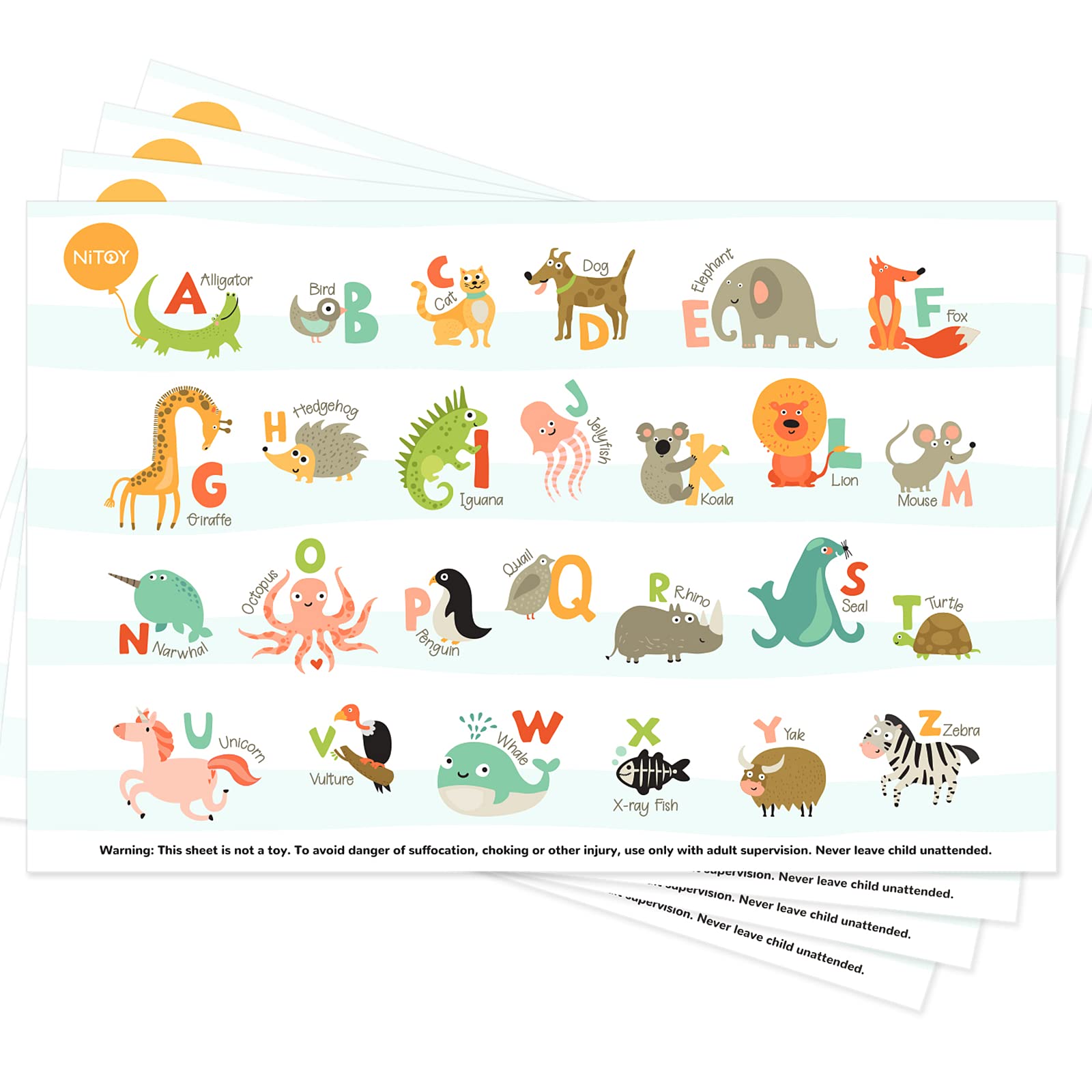 Disposable Placemats For Baby 40 Pack Stick-On Baby Placemat Alphabet Abc Animal Kids Table Mat For Restaurants Dining Table Tra