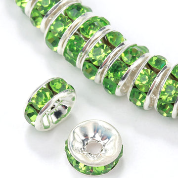 Weebee 100Pcs Rondelle Spacer Beads Crystal Charms Silver Plated Czech Rhinestone Loose Beads For Jewelry Making Diy Bracelets (