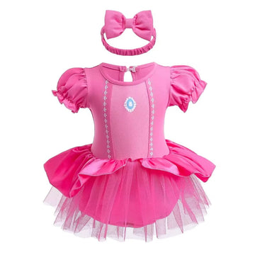 Szytypyl Princess Peach Costume For Baby Girls Halloween Outfit Pink Dress Up With Headband