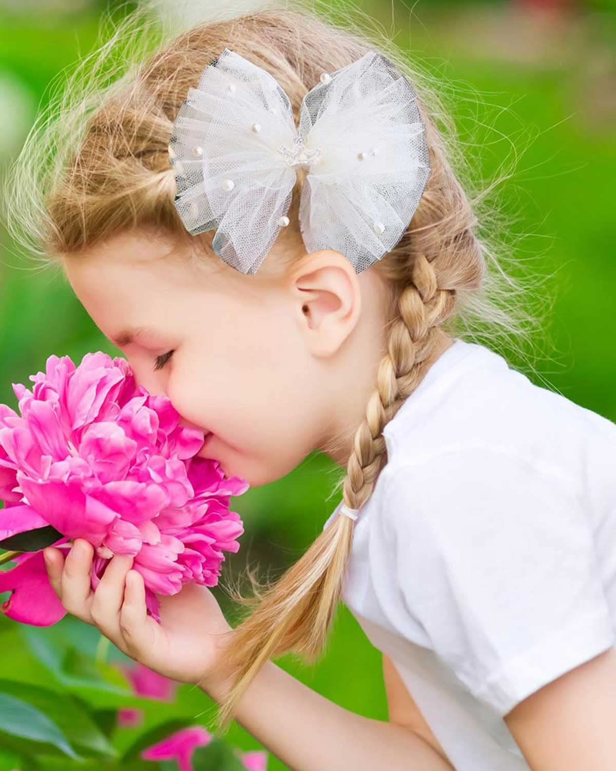 2Pcs Pearl Hair Bows Clip For Toddler Girls Ivory Sweet First Communion Baby Hair Clips For Wedding Party Daily Wearing