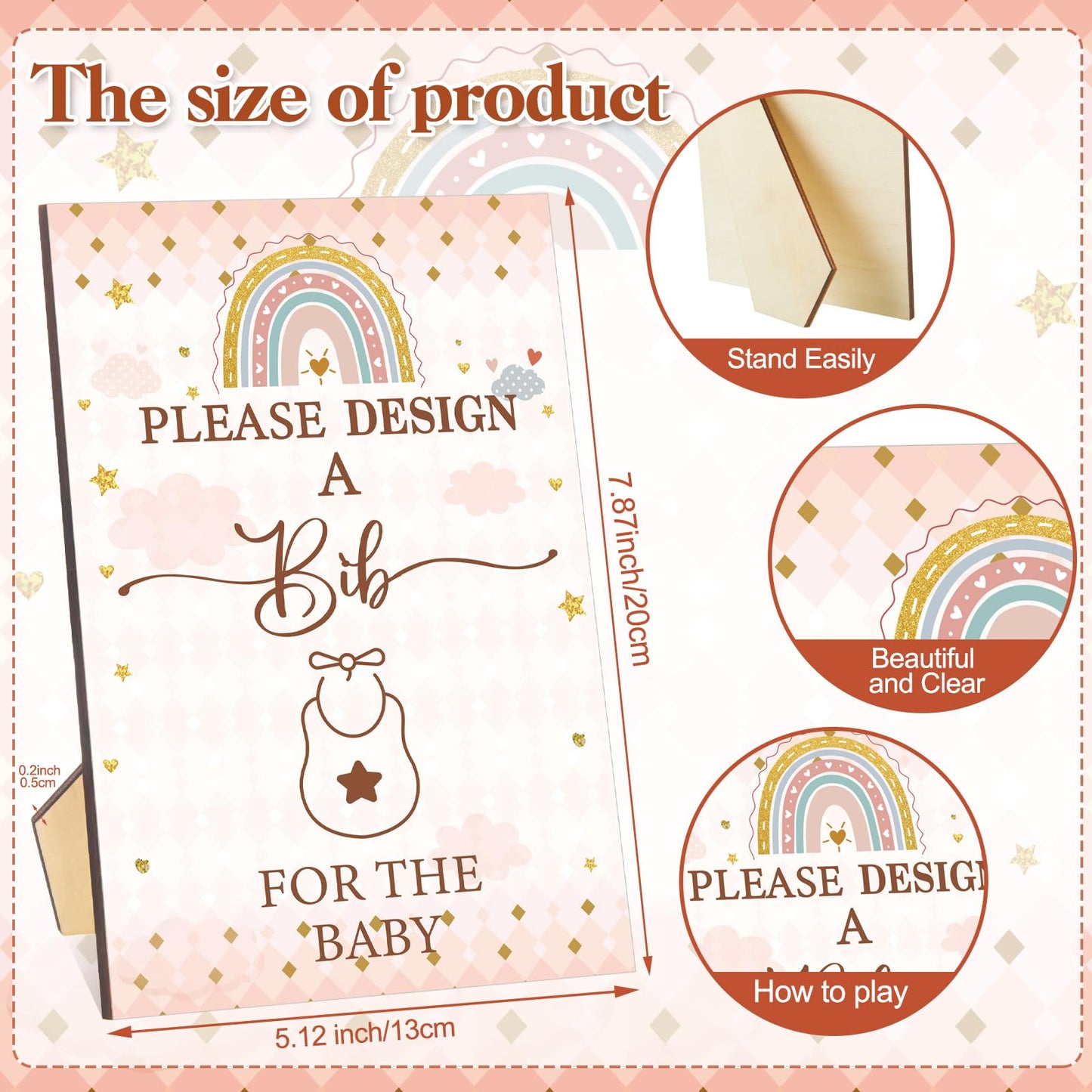 Panitay 100 Pcs Diy Baby Bibs Decorating Kit 50 White Bibs 25 Stencils 24 Fabric Markers 1 Baby Shower Game Sign(Boho)