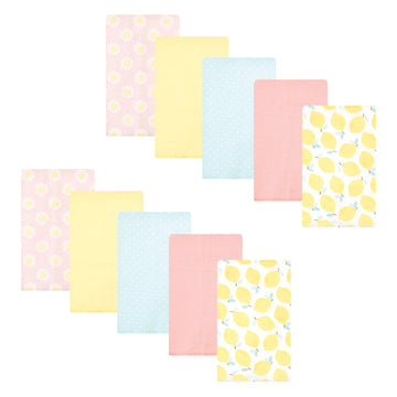 Hudson Baby Unisex Baby Cotton Flannel Burp Cloths, Lemon Daisy 10 Pack, One Size