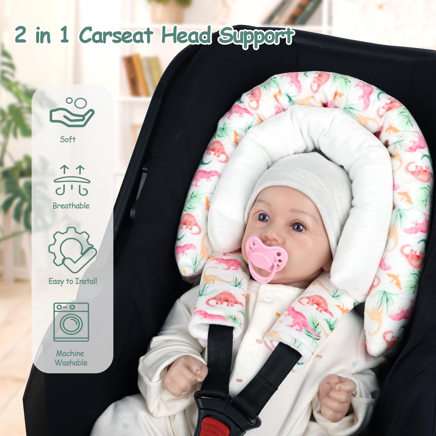 Swesen Baby Car Seat Head Support, Super Soft 2 In 1 Infant Car Seat Insert, Reversible Newborn Car Seat Insert Cushion With Str