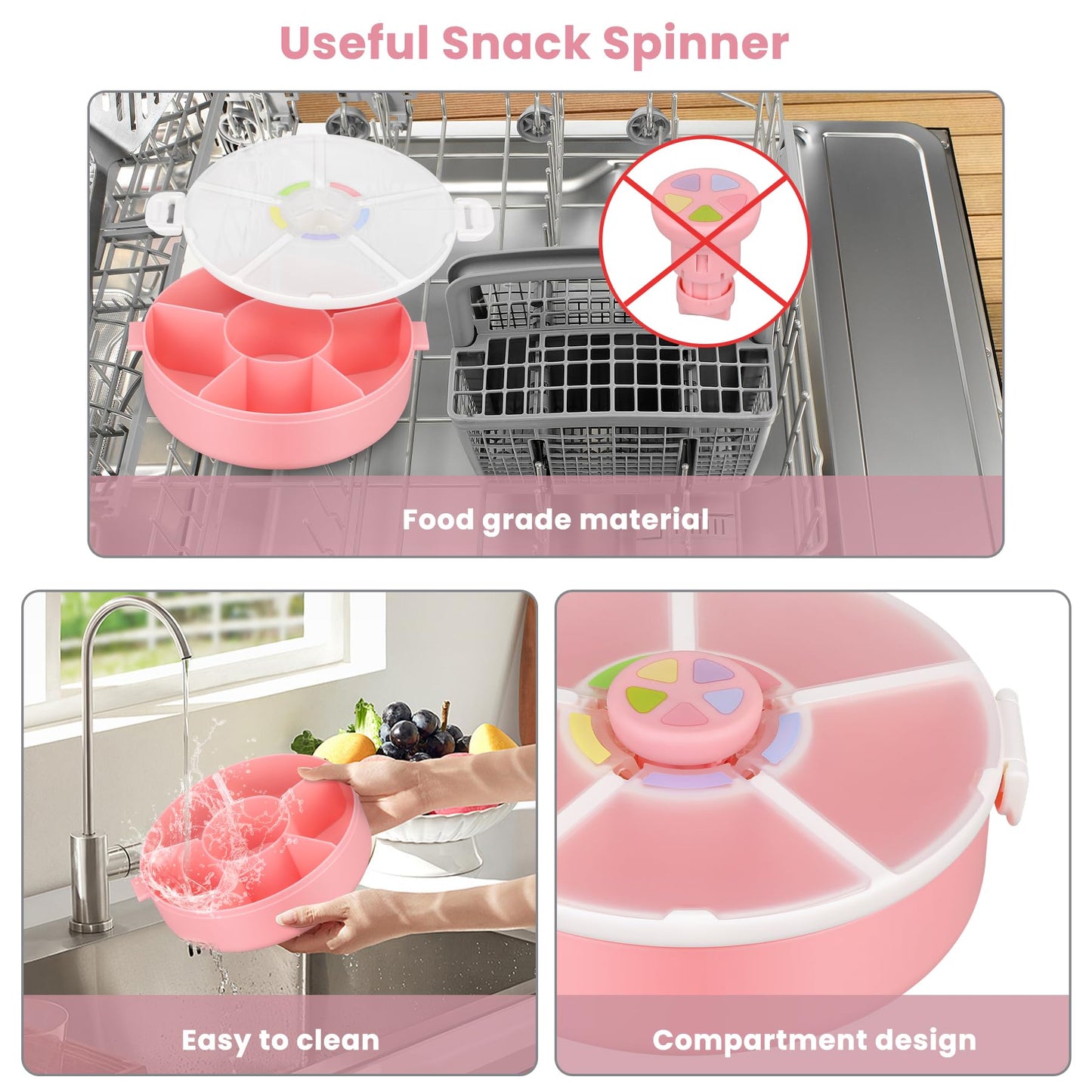 Pawtong 2 Pack Kids Snack Spinner Container Reusable Snack Box With 5 Compartment Dispenser And Lid, Bpa And Pvc Free, For Toddl