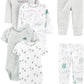 Simple Joys by Carters unisex-baby 6-Piece Bodysuits (Short and Long Sleeve) and Pants Set, Grey Heather/White Animal Print/Avo