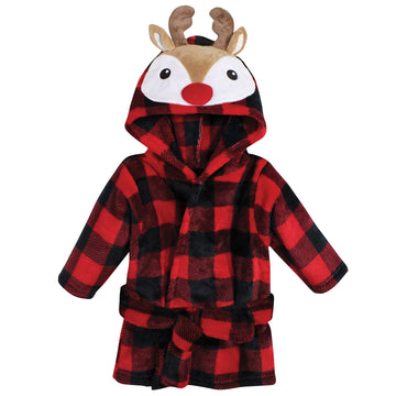 Hudson Baby Unisex Baby Plush Animal Face Bathrobe, Rudolph, 0-9 Months