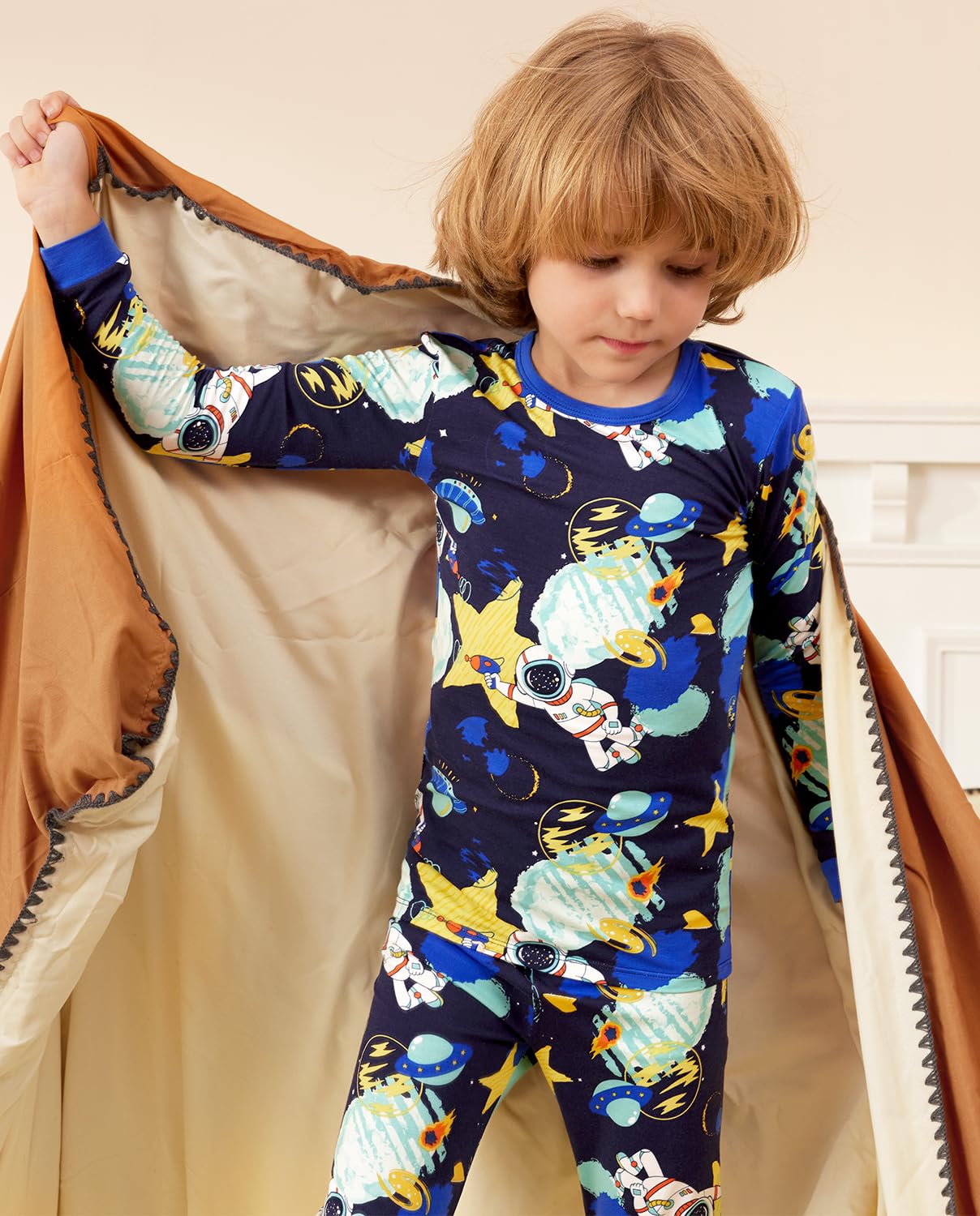 Babee Reshinee Bamboo Viscose Toddler Pajamas Boys Girls Kids Baby 2Pcs Long-Sleeve Pyjamas Set 12-18 Months Astronaut Snug Fit