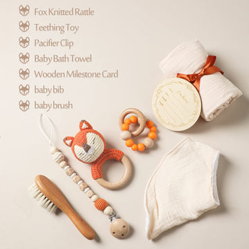 Baby Gift Set For Newborn New Baby Gift Set - 7 Pcs Newborn Baby Essentials Basket Baby Bath Set With Baby Blanket Baby Rattle -