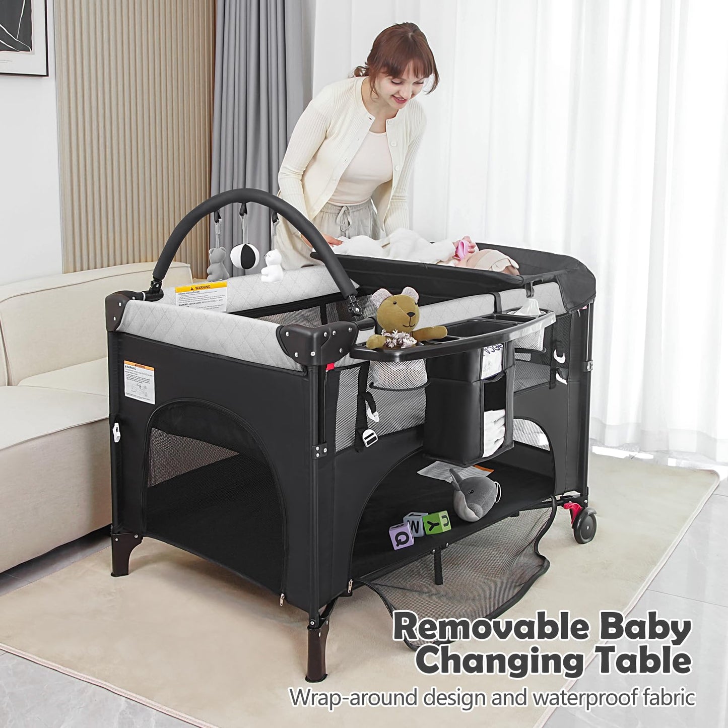 Pack And Play Baby Playpen With One-Hand Setup & Waterproof Mattress - Astm-Certified 360 Breathable Mesh, Foldable Travel-Ready