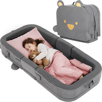 MAMIZO Toddler Travel Bed,Foldable Portable Toddler Floor Bed with Soft Foam for Baby and Kids Aged 1-4,Washable Cover Travel Cr
