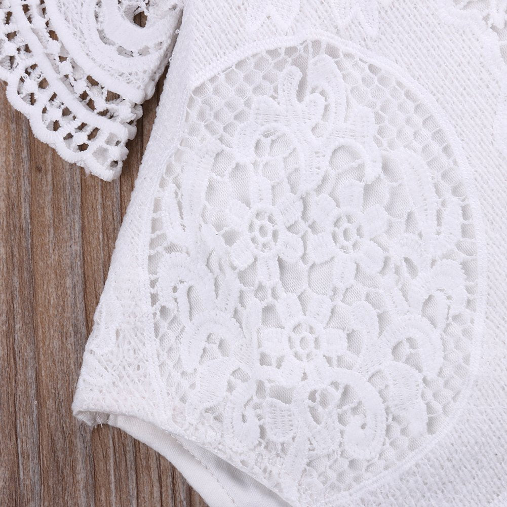 Infant Baby Girl White Lace Ruffles Sleeve Romper Sunsuit Bodysuit (60Cm/0-3 Months)