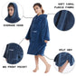Hiturbo Kids Towel Changing Robe: Soft Plush Wearable Blanket - Warm Coral Fleece Hoodie - Swim Surf Poncho For 5-12 Years (Navy