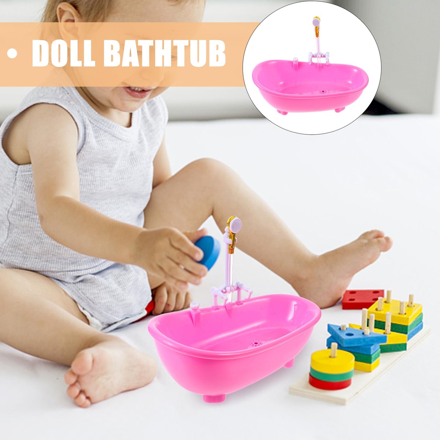 Toyvian Toy Bathtub for Dolls, Baby Doll Real Working Bath Set Electric Bathtub with Shower and Faucet Pretend Play Toy Play Wat