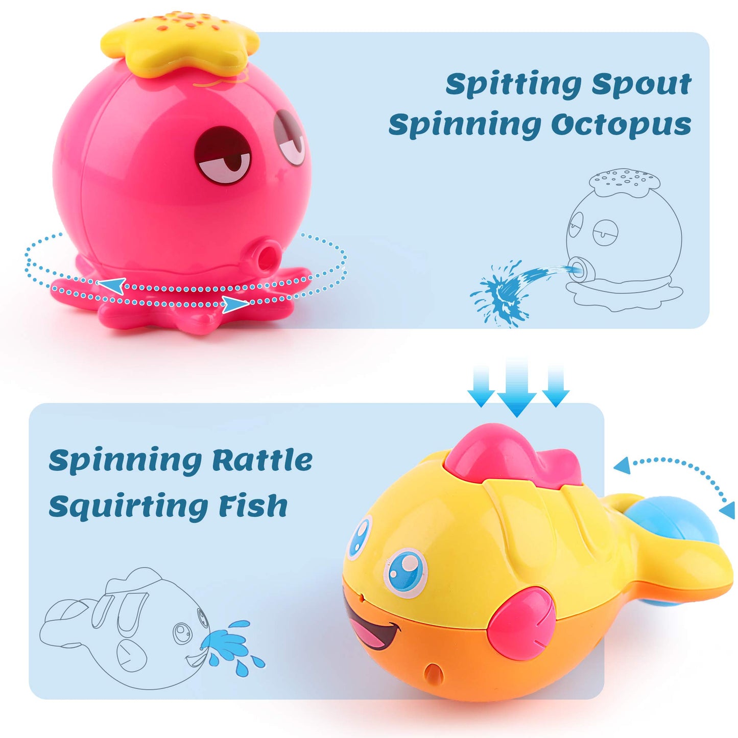 iPlay, iLearn Baby Bath Toys w/ Organizer, Water Squirting Octopus, Wind Up Swimming Turtle, Bathtub & Shower, Stacking Cups, Gi