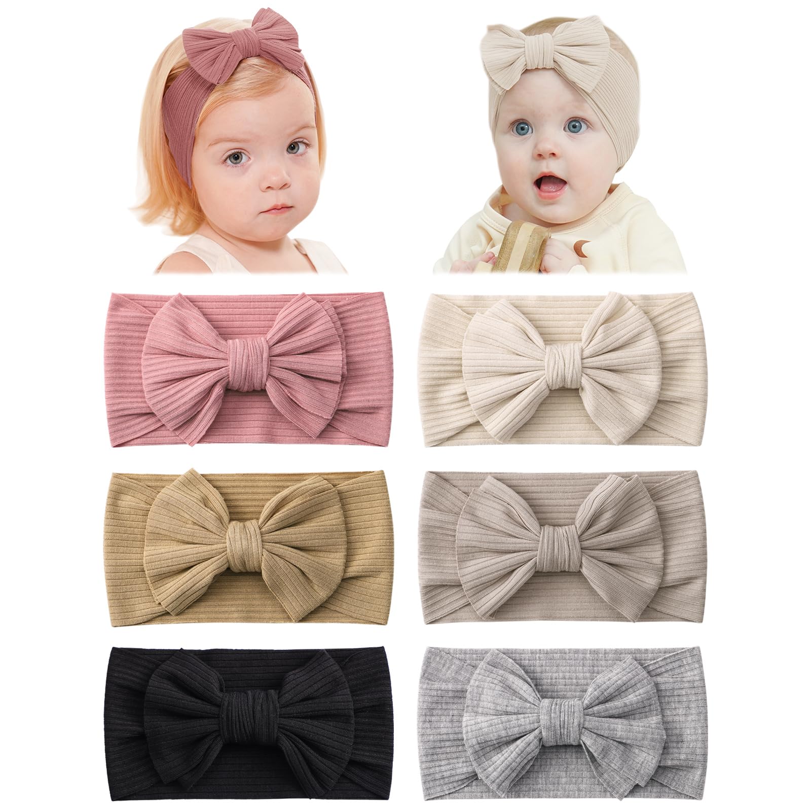 jollybows Baby Headbands, 6pcs Baby Girl Bows Headbands Soft Stretchy Hair Bow Hairbands Hair Accessories for Newborn Infant Tod