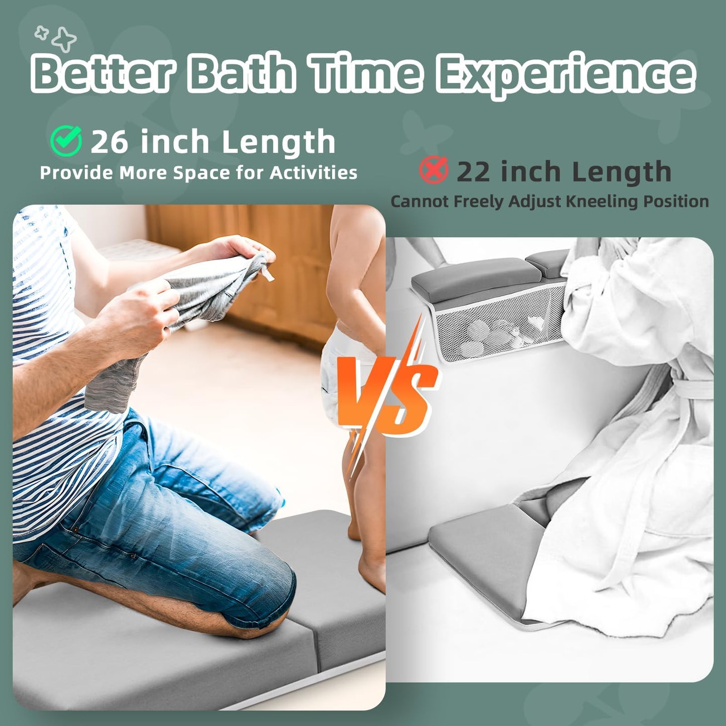 Ifnow Baby Bath Kneeler And Elbow Rest Pad Set - 26'' Extra Long And 2.4'' Thick, Quick Dry Kneeling Pad For Bathing Baby With K