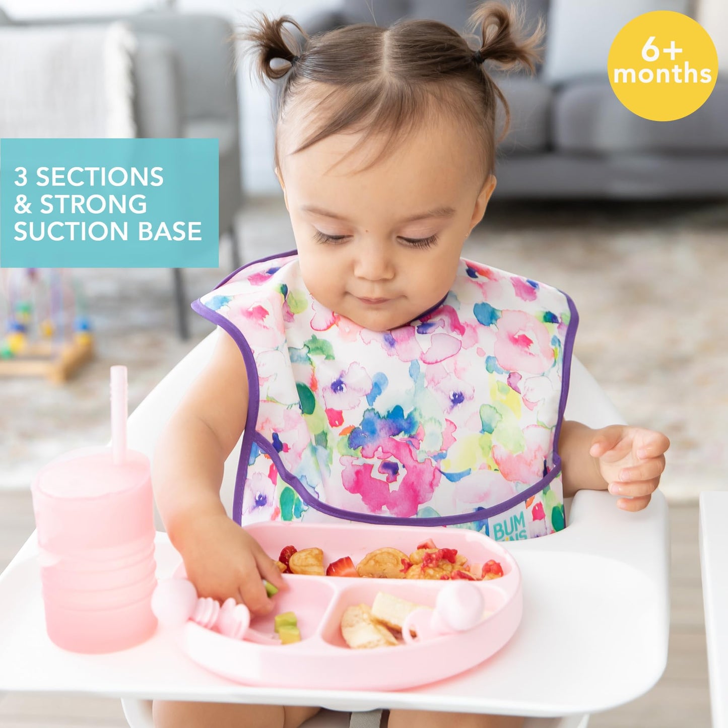 Bumkins Toddler And Baby Suction Plate, Silicone Divided Grip Dish For Babies And Kids, Baby Led Weaning, Children Feeding Suppl