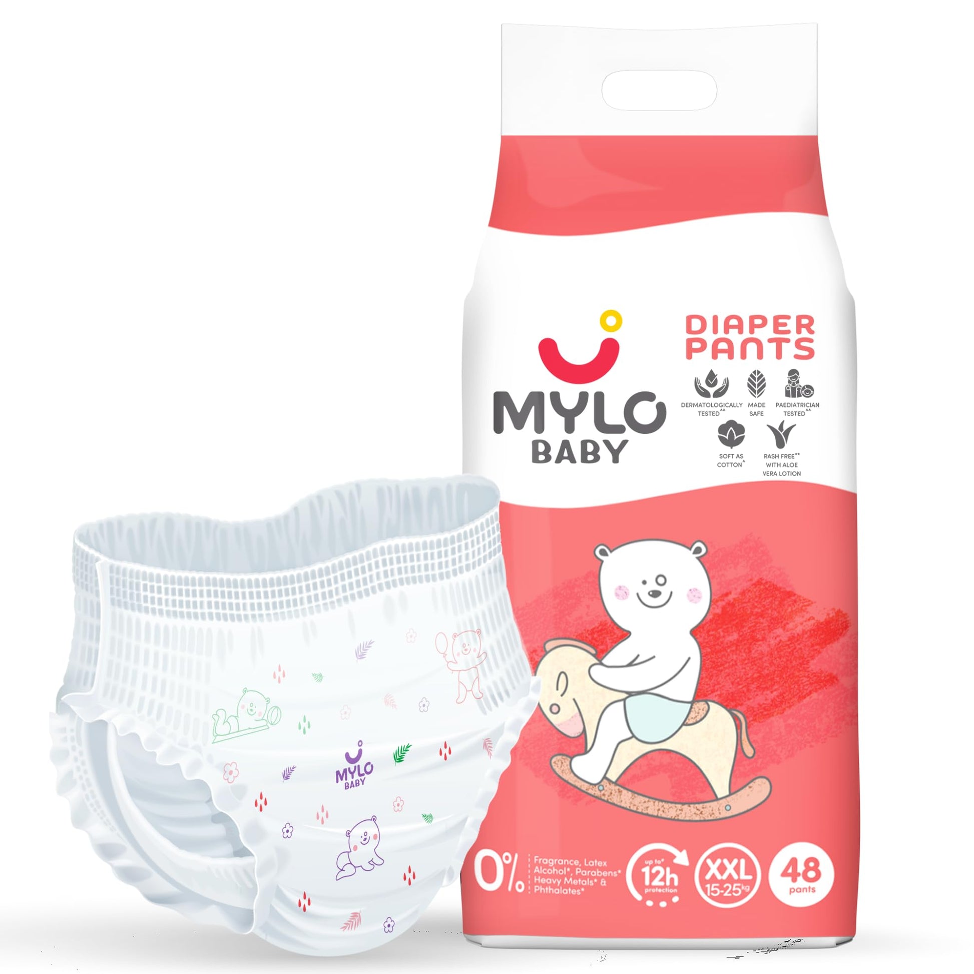Mylo Baby Diaper Pants (Xxl) Size 1525 Kgs (48 Count) Leak Proof | Lightweight | Rash Free | Upto 12 Hours Protection | Adl Tec