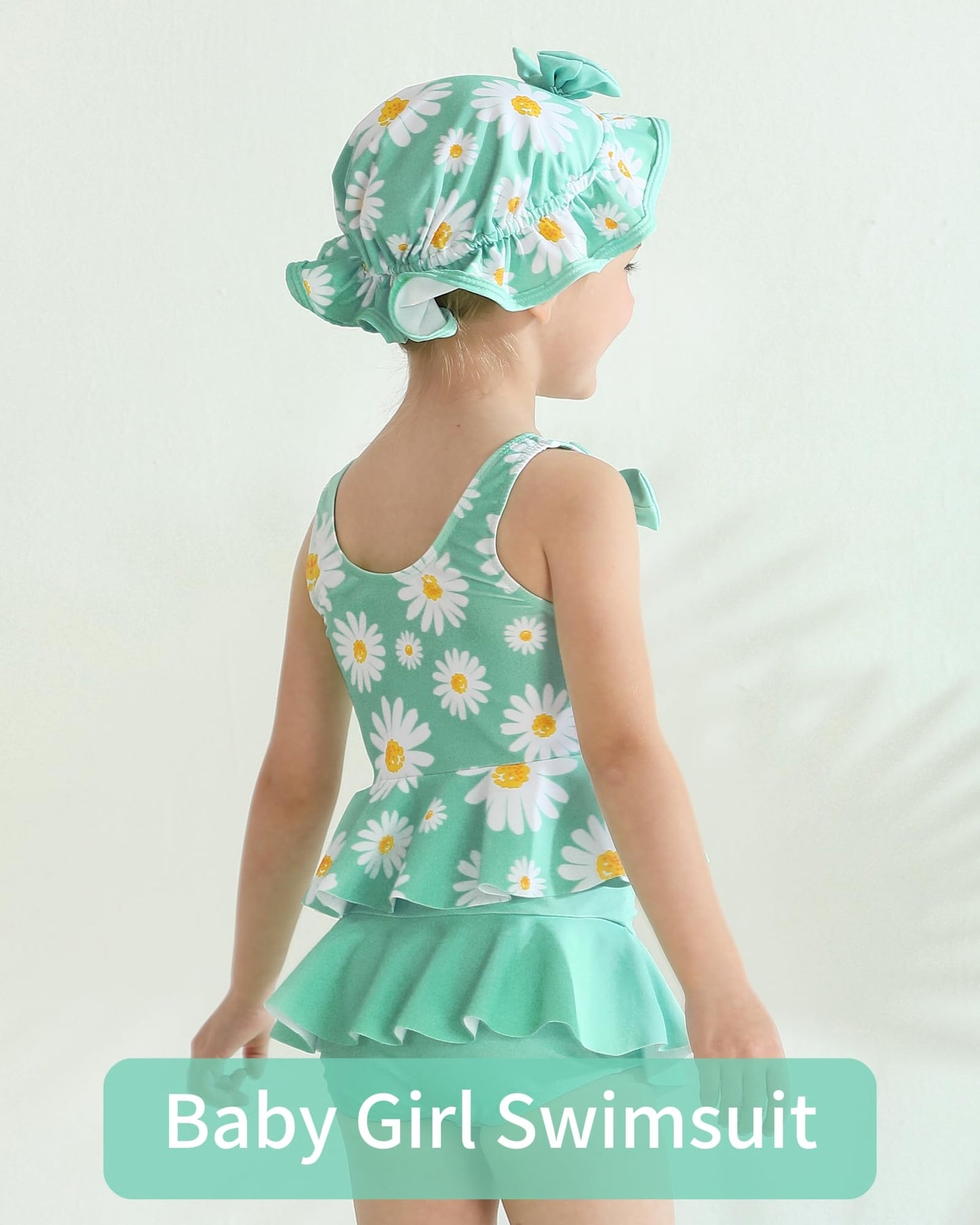 Mioglrie Toddler Girl Bathing Suit 4T 5T Swimsuit Girls Toddler Beach Swim Suit 2 Piece Green Dasiy Bikini Summer Swimwear Tanki