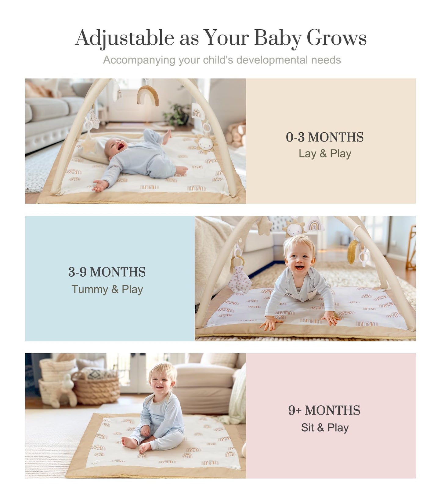 Washable Tummy Time Mat, Baby Play Gym With 6 Featured Toys And 12 Milestone Cards, Baby Gym For Infant & Toddler, Deluxe Larger